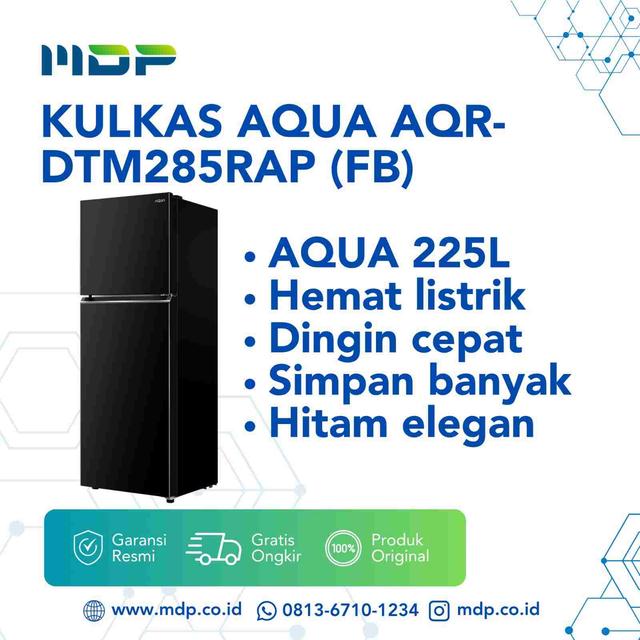 KULKAS AQUA AQR-DTM285RAP (FB) ( 2 DOORS/225L/33,8WATT/ METAL) FLASH BLACK