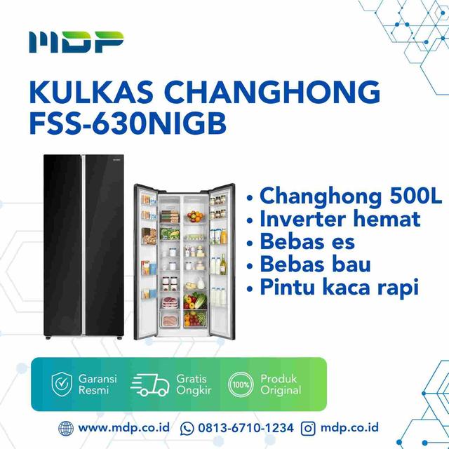 KULKAS CHANGHONG FSS-630NIGB SIDE BY SIDE INVERTER (2 DOORS/ 500L / GLASS DOOR) 