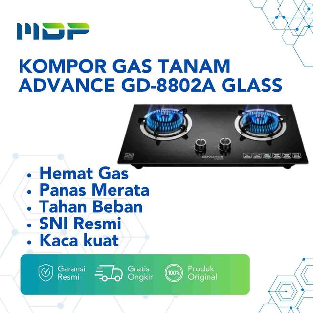 KOMPOR GAS TANAM ADVANCE GD-8802A GLASS (2 TUNGKU)