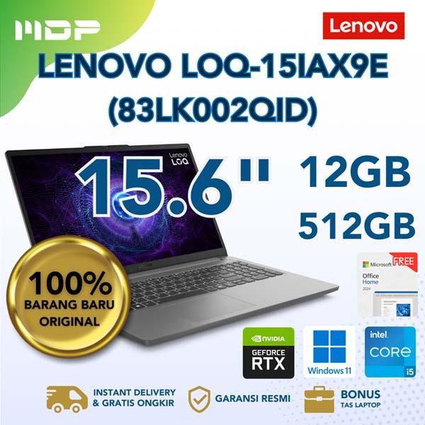 NOTEBOOK LENOVO LOQ-15IAX9E (83LK002QID) LUNA GREY : INTEL CORE I5-12450HX,12GB DDR5-4800,512GB SSD,NVIDIA GEFORCE RTX2050 4GB DDR6,15.6"FHD IPS 300NITS,WIN 11 HOME+OHS (BACKPACK-70101)