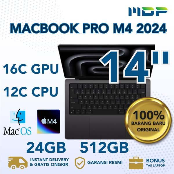 NOTEBOOK APPLE MACBOOK PRO (14 INCI, M4,2024) 12 CORE CPU, 16 CORE GPU 24GB, 512GB-SPACE BLACK (MX2H3ID/A)(E79)