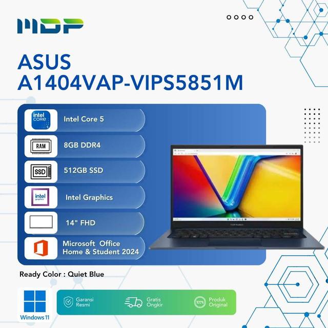 NOTEBOOK ASUS A1404VAP-VIPS5851M (QUIET BLUE) : INTEL CORE 5-120U,UMA,8GB,512GB SSD,14"FHD,WIN 11+OHS+M365
