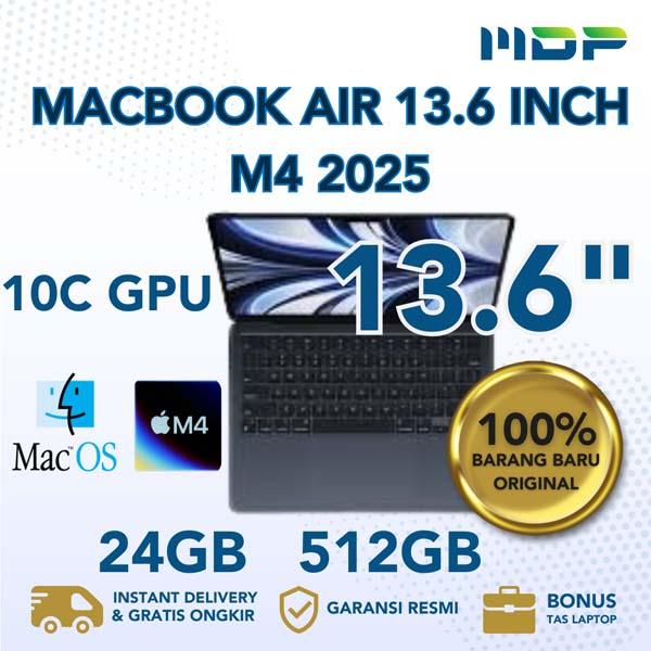 NOTEBOOK APPLE MACBOOK AIR (13,6 INC, M4, 2025) 10C GPU, 24GB, 512GB MIDNIGHT (MC6C4ID/A) (E79)