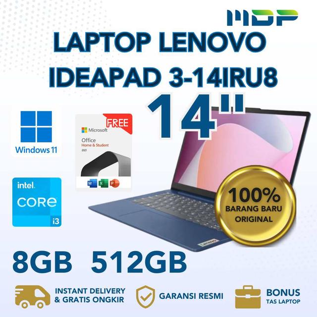 NOTEBOOK LENOVO IP 3-14IRU8 (82X6006EID) ABYYS BLUE : INTEL CORE I3-1315U,8GB LPDDR5-4800,512GB SSD M.2 2242 PCIE,INTEL UHD GRAPHICS,14"FHD,WIN 11 HOME+OHS+M365(+BACPACK Q17225)