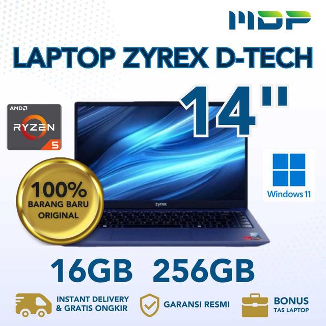 NOTEBOOK ZYREX D-TECH (BLUE) : AMD-RYZEN 5-3500U 14" (1366X768) 16GB, 256GB SSD NVME, WIFI + BT, W11 (BACKPACK)