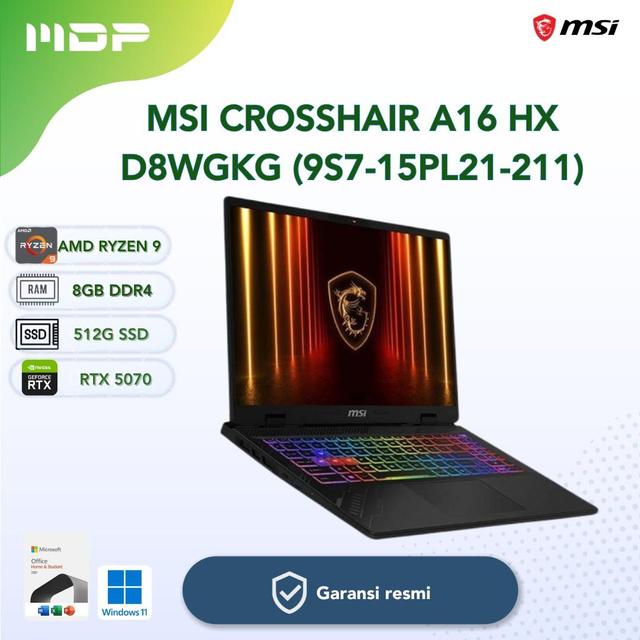 NOTEBOOK MSI CROSSHAIR  A16 HX-D8WGKG (9S7-15PL21-211) COSMOS GRAY : AMD R9-8940HX,8GB,512GB SSD PCIE,RTX 5070 16GB,16"FHD,WIN 11 HOME+OHS+M365