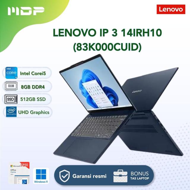 NOTEBOOK LENOVO IP 3 14IRH10 (83K000CUID) COSMIC BLUE  : INTEL CORE I5-13420H,8GB DDR5-4800,512GB SSD,INTEL UHD GRAPHICS,14"WUXGA,WIN 11 HOME+OHS 2024+M365 (BACKPACK Q17225)