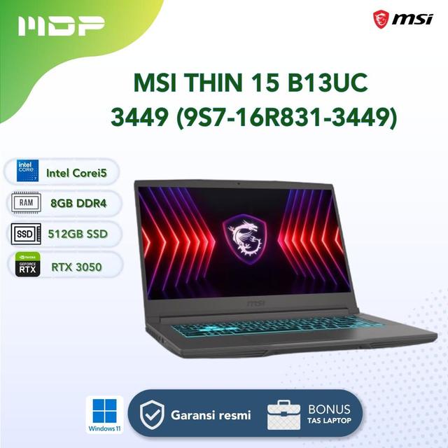 NOTEBOOK MSI THIN 15 B13UC-3449 (9S7-16R831-3449) COSMOS GRAY : INTEL CORE I5-13420H,8GB DDR4,512GB,VGA RTX3050 4GB, NVME PCIEC SSD,15.6"FHD,WIN 11 HOME