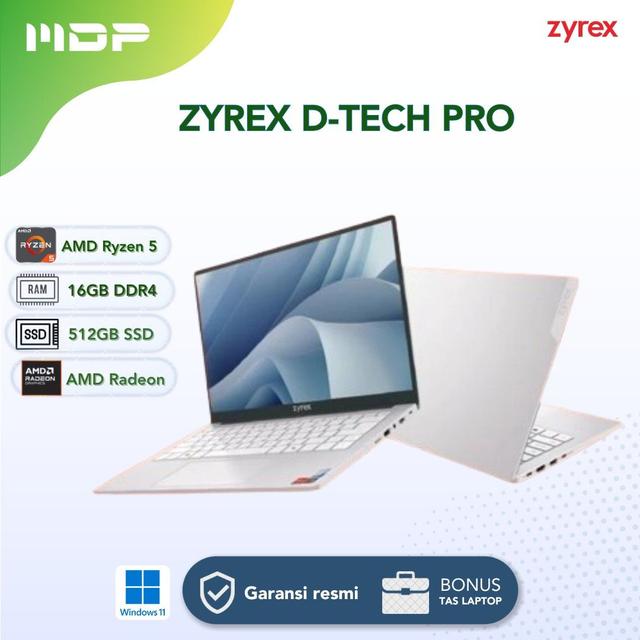 NOTEBOOK ZYREX D-TECH PRO (SILVER) : AMD R5-6600H 14" IPS 16GB, 512SSD, WIFI + BT, W11 (+BACKPACK)