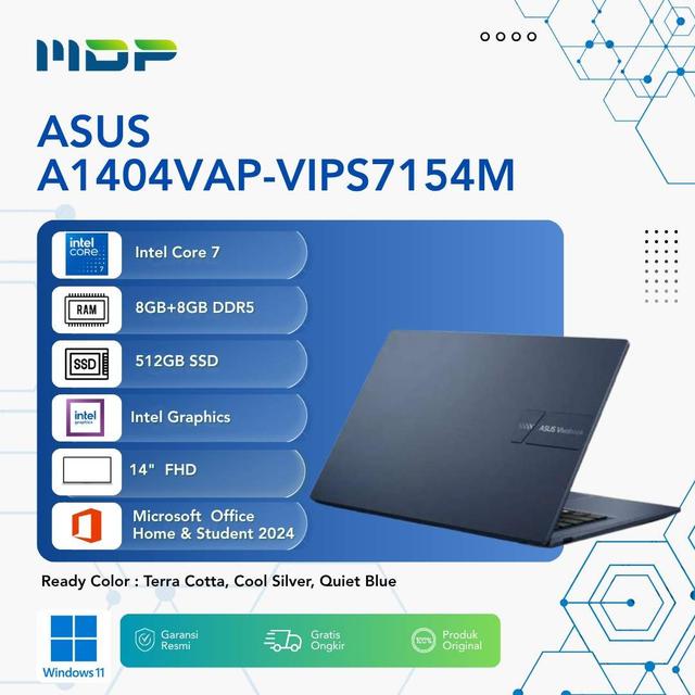NOTEBOOK ASUS A1404VAP-VIPS7154M (QUIET BLUE) : INTEL CORE 7-150U,UMA,8GB+8GB,512GB SSD,VIPS,FHD,WIN 11 + OHS 2024+FREE M365