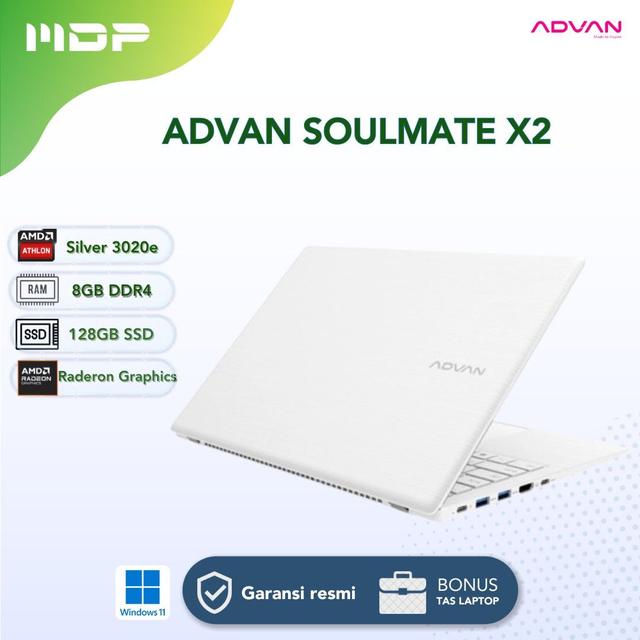 NOTEBOOK ADVAN SOULMATE X2 (WHITE) : AMD 3020E,8GB DDR4 UPGRADEABLE ,128GB ,14" FHD IPS,WIN 11HOME (+TAS)