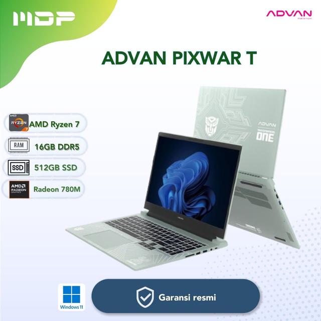 NOTEBOOK ADVAN PIXWAR T : AMD RYZEN 7-8745HS,16GB DDR5,512GB SSD MVME,AMD RADEON 780M,15,6" FHD ,TOUCHSCREEN, WINDOWS 11 HOME,1Y WARRANT(NO TAS)