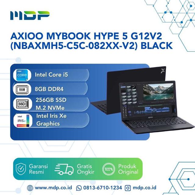 NOTEBOOK AXIOO MYBOOK HYPE 5 G12V2 (NBAXMH5-C5C-082XX-V2) BLACK : INTEL CORE I5-1235U,8GB,256GB SSD,14",DOS (SLEEVCASE)