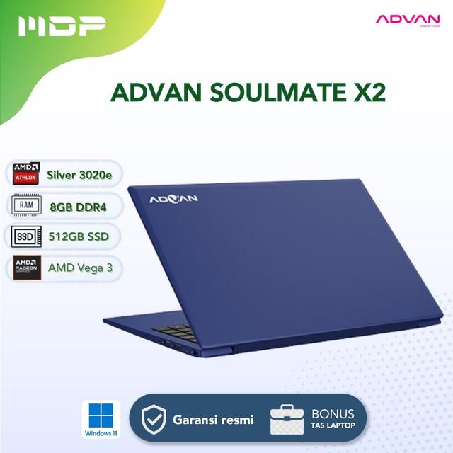 NOTEBOOK ADVAN SOULMATE X2 (BIRU) : AMD 3020E,8GB DDR4 UPGRADEABLE ,128GB ,14" FHD IPS,WIN 11HOME (+TAS)