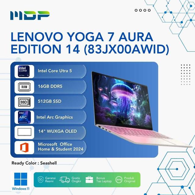 NOTEBOOK LENOVO YOGA 7 AURA EDITION 14 (83JX00AWID) SEASHELL  : INTEL CORE ULTRA 5-226V,16GB,512GB SSD,14.0"WUXGA OLED EVO,WIN 11+OHS+M365 BASIC (SLEEVCASE 41K68624)