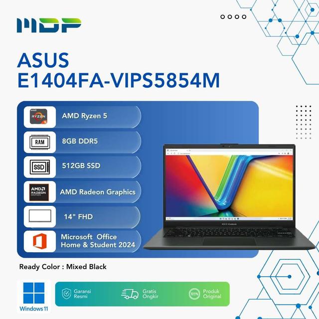 NOTEBOOK ASUS E1404FA-VIPS5854M (MIXED BLACK) : AMD R5-40,UMA,8GB,512GB,VIPS,FHD,WIN 11+OHS 2024+M365 FREE 2Y GLOBAL