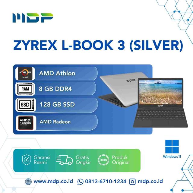 NOTEBOOK ZYREX L-BOOK 3 (SILVER) : AMD-ATHLON GOLD 3150C 14" FHD 8GB, 128GB SSD NVME. WIFI + BT, W11 (NO TAS)