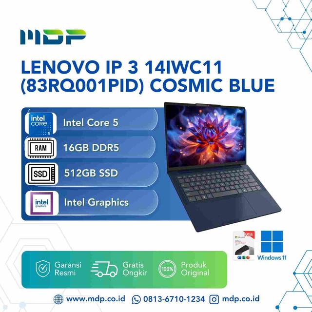 NOTEBOOK LENOVO IP 3 14IWC11 (83RQ001PID) COSMIC BLUE : INTEL CORE 5-320,16GB DDR5,512GB SSD M.2,INTEL GRAPHICS,14"WUXGA IPS,WIN 11 HOME+OHS 2024+M365 (TAS DIDLM)