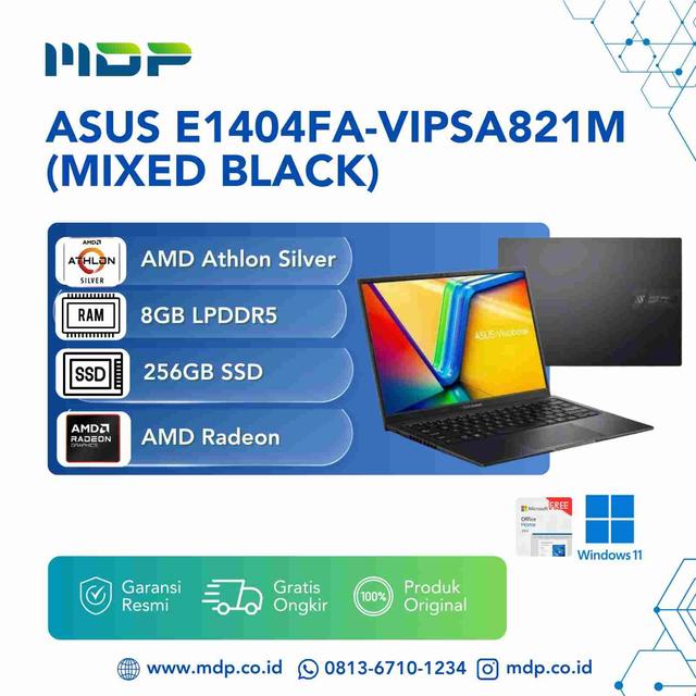NOTEBOOK ASUS E1404FA-VIPSA821M (MIXED BLACK)  : AMD ATHLON SILVER,UMA,8GB,256GB SSD,VIPS,FHD,WIN 11+OHS 2024+FREE M365