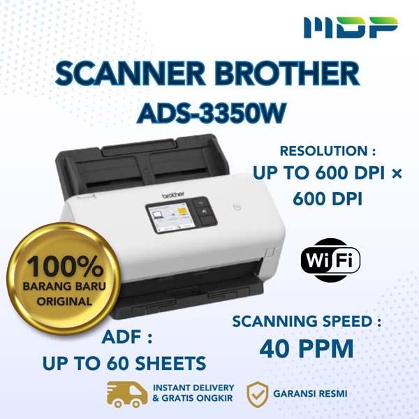 SCANNER BROTHER ADS-3350W : 40PPM + ADF 60 + WIFI + LAN + TOUCHSCREEN 7.1CM
